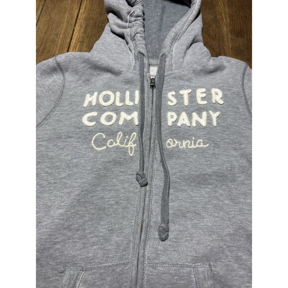 2000s Hollister Light Grey Full Zip Hoodie Womens Medium EUC Embroidered Logo - Picture 2 of 4